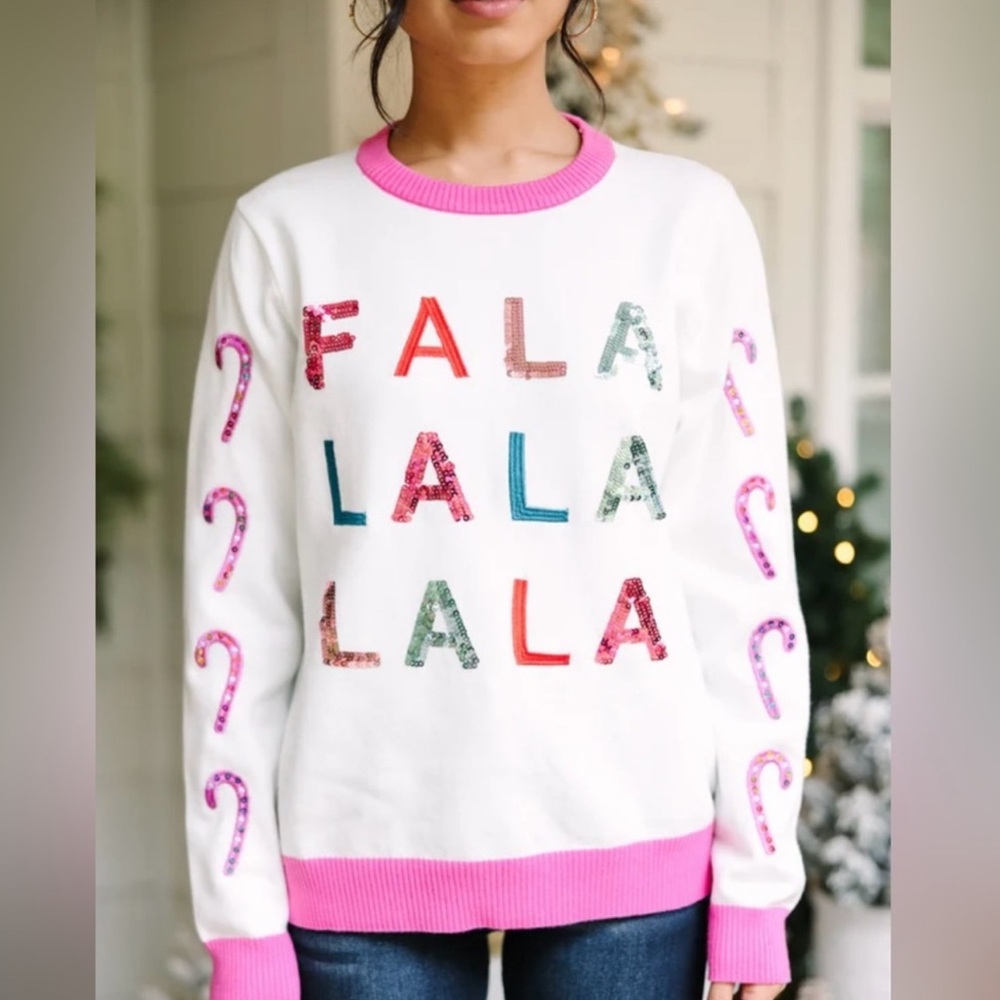 Ugly Christmas Sweater Cute Fa La La Embellished Sparkle Sequins by Why Dress